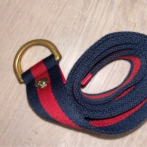 Gucci Red and Blue Striped Belt with Gold Hardware